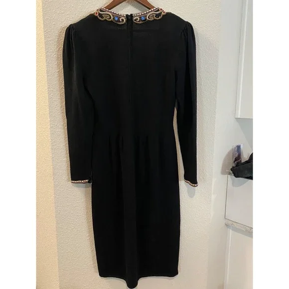 VTG Don Sayres For Wellmore Sz 8 Jeweled Knit Sheath Dress Black shoulder pads